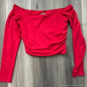 Hollister Co. Red Off The Shoulder Long Sleeve Crop Top